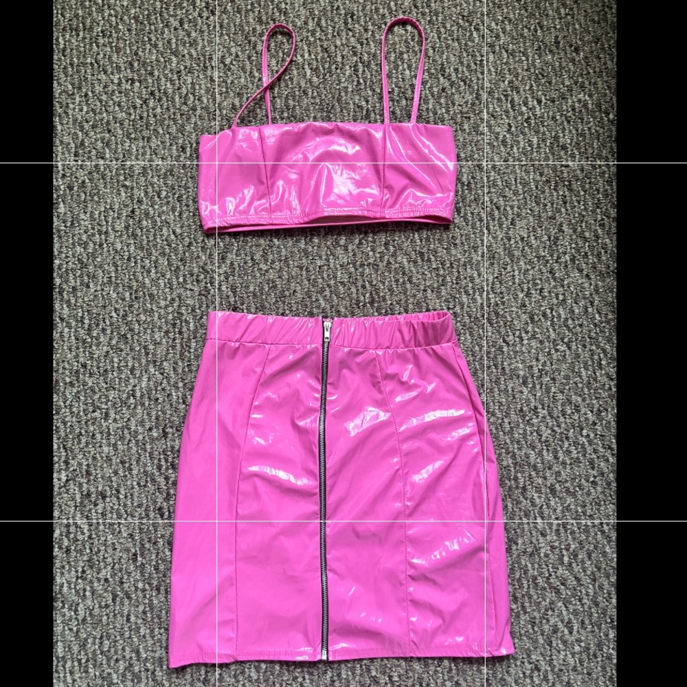 PrettyLittleThing Pink Mini Pencil Skirt and Bralette Set